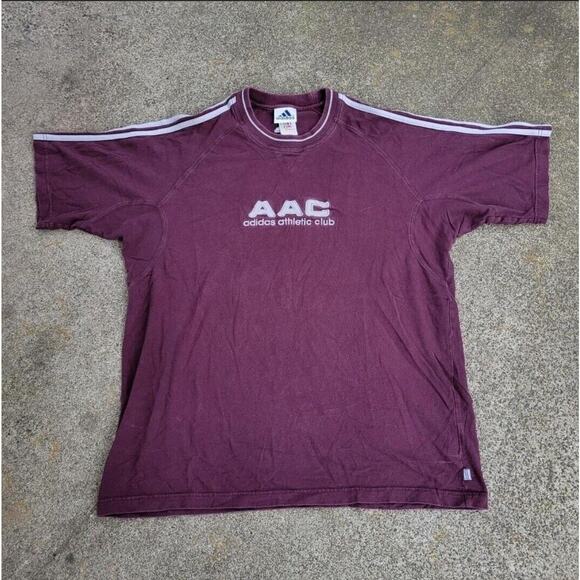 Vtg 90s Y2k Adidas Athletic Club Embroidered Logo T Shirt Burgundy XXL Techwear - Picture 1 of 4